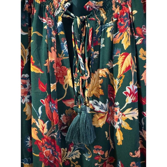 NWT Frye Green Botanical Floral Dress Sz S Peasant Ruffles Tiered Tassles Boho * - Picture 9 of 12
